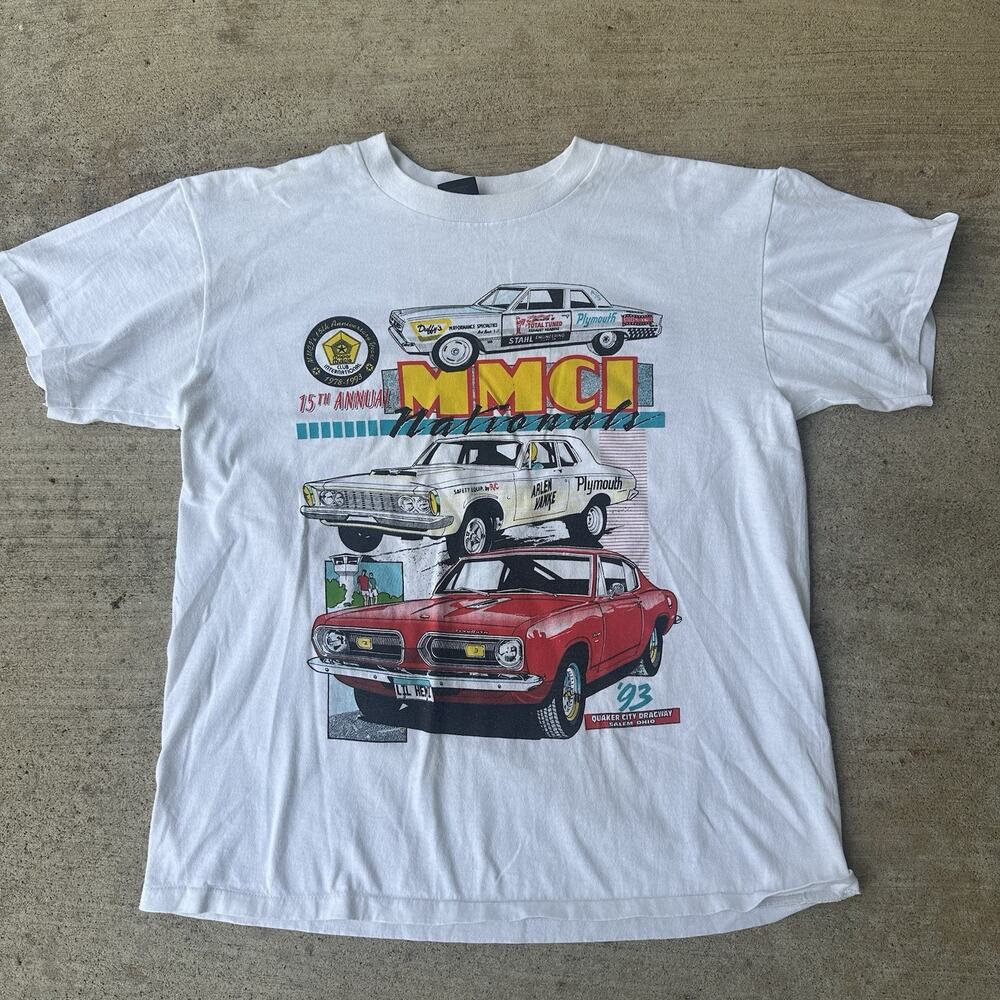 1993 Plymouth Mopar Racing T Shirt Size Large White Platinum Plus Tag